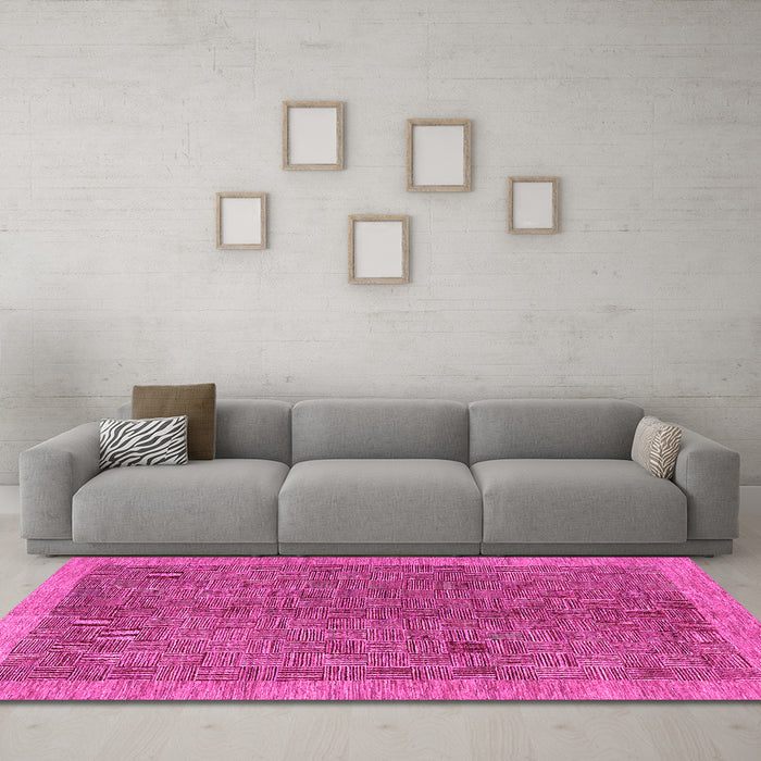 Machine Washable Abstract Pink Contemporary Rug in a Living Room, wshcon378pnk