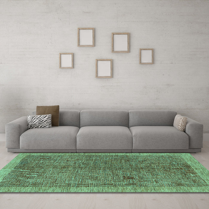 Machine Washable Abstract Turquoise Contemporary Area Rugs in a Living Room,, wshcon378turq