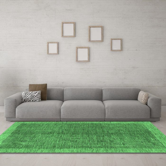 Machine Washable Abstract Emerald Green Contemporary Area Rugs in a Living Room,, wshcon378emgrn