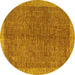 Round Abstract Yellow Contemporary Rug, con378yw