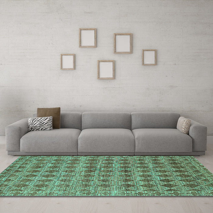 Machine Washable Abstract Turquoise Contemporary Area Rugs in a Living Room,, wshcon379turq