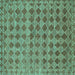 Square Machine Washable Abstract Turquoise Contemporary Area Rugs, wshcon379turq