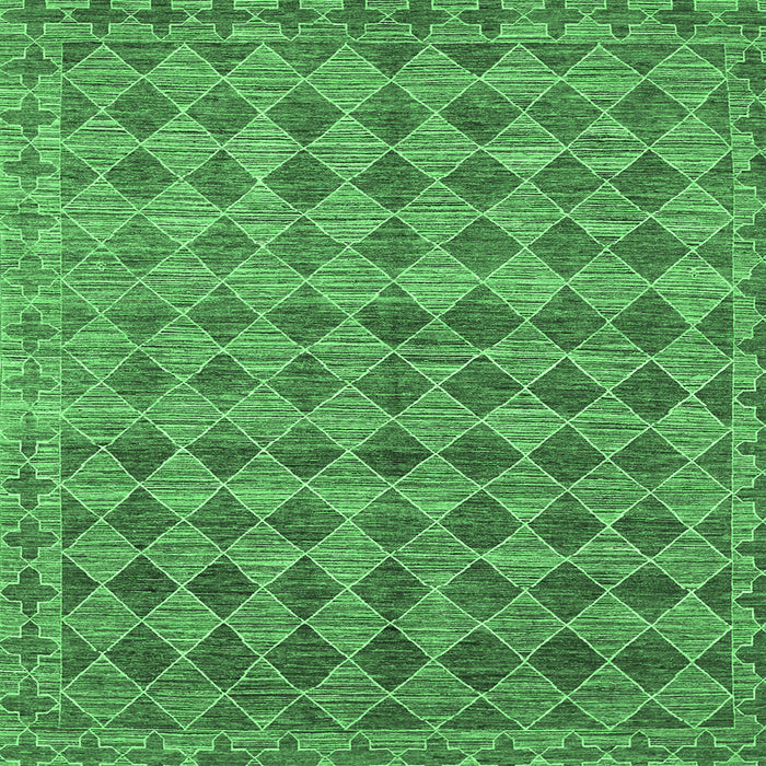 Square Machine Washable Abstract Emerald Green Contemporary Area Rugs, wshcon379emgrn