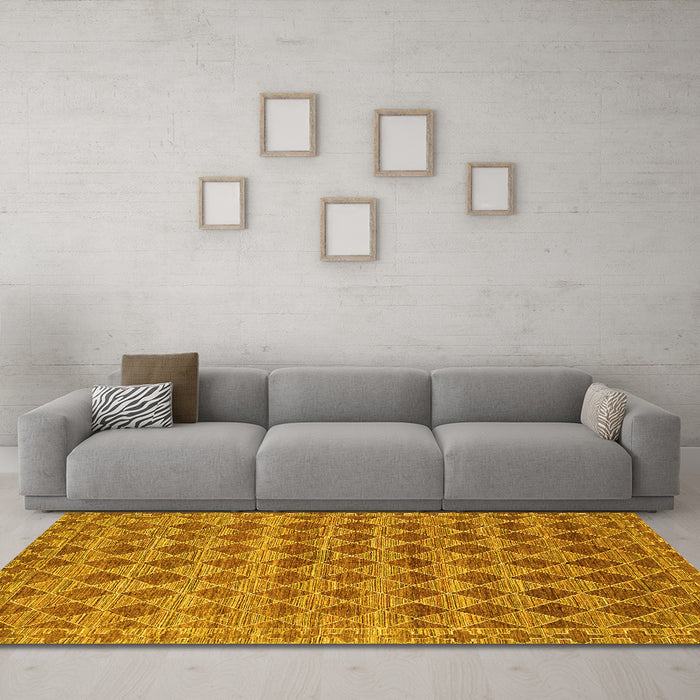 Machine Washable Abstract Yellow Contemporary Rug in a Living Room, wshcon379yw