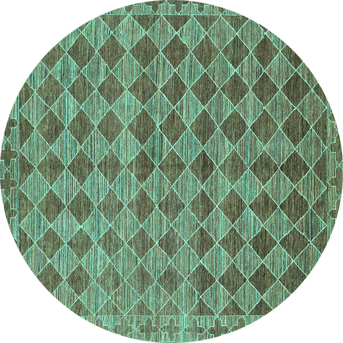 Round Abstract Turquoise Contemporary Rug, con379turq