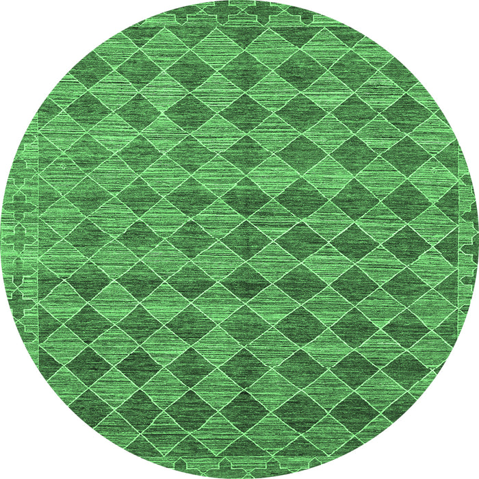 Round Machine Washable Abstract Emerald Green Contemporary Area Rugs, wshcon379emgrn