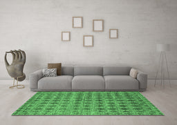 Machine Washable Abstract Emerald Green Contemporary Area Rugs in a Living Room,, wshcon379emgrn