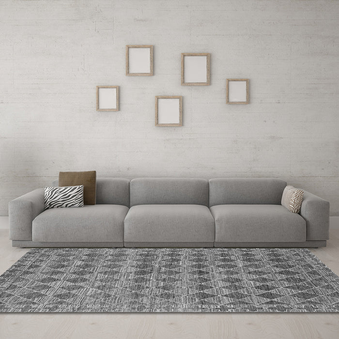 Machine Washable Abstract Gray Contemporary Rug in a Living Room,, wshcon379gry