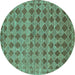 Round Machine Washable Abstract Turquoise Contemporary Area Rugs, wshcon379turq