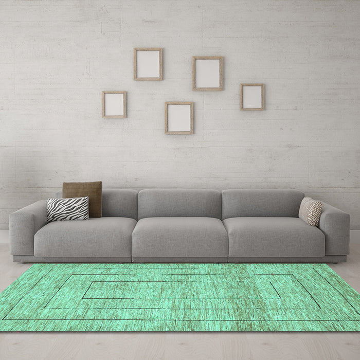 Machine Washable Abstract Turquoise Contemporary Area Rugs in a Living Room,, wshcon380turq