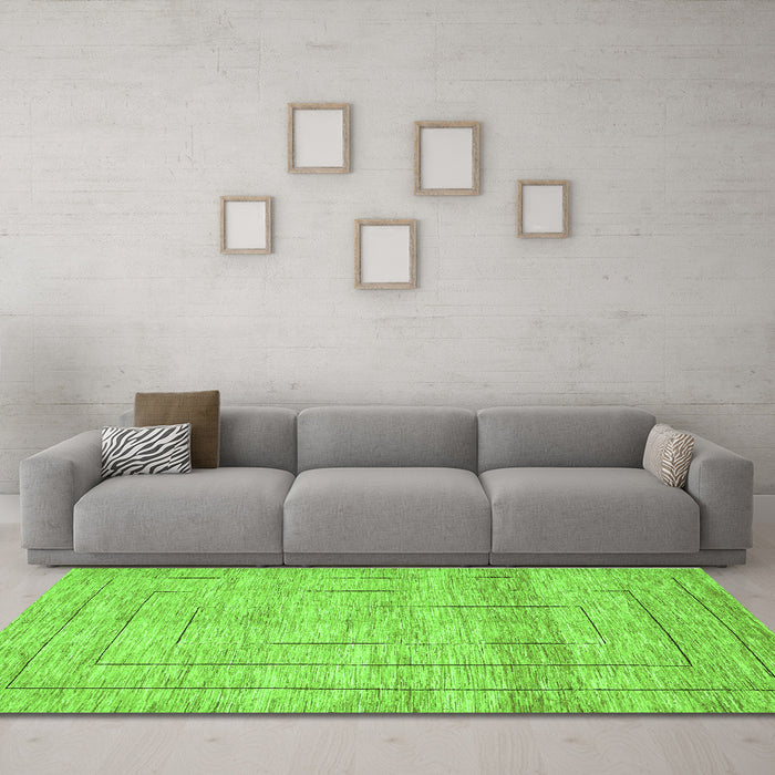 Machine Washable Abstract Green Contemporary Area Rugs in a Living Room,, wshcon380grn