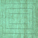 Square Machine Washable Abstract Turquoise Contemporary Area Rugs, wshcon380turq