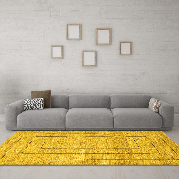 Machine Washable Abstract Yellow Contemporary Rug in a Living Room, wshcon380yw