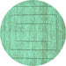 Round Machine Washable Abstract Turquoise Contemporary Area Rugs, wshcon380turq