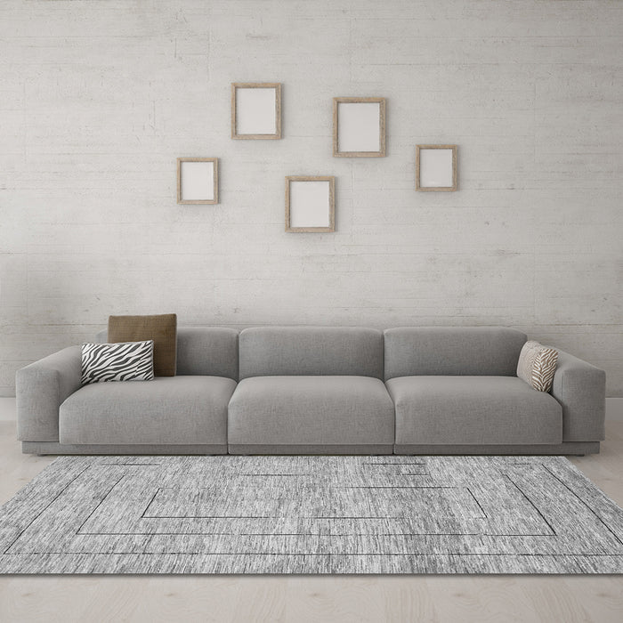 Machine Washable Abstract Gray Contemporary Rug in a Living Room,, wshcon380gry