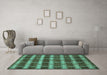 Machine Washable Abstract Turquoise Contemporary Area Rugs in a Living Room,, wshcon381turq