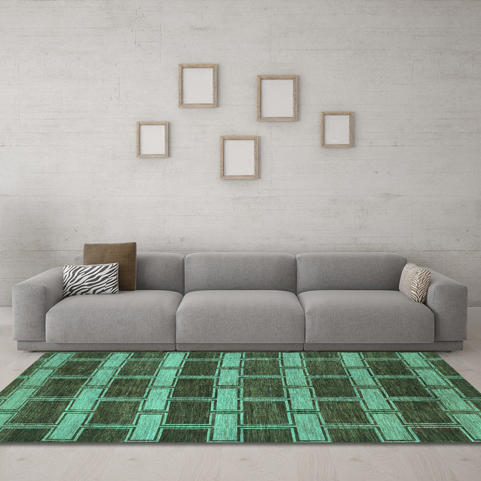 Machine Washable Abstract Turquoise Contemporary Area Rugs in a Living Room,, wshcon381turq