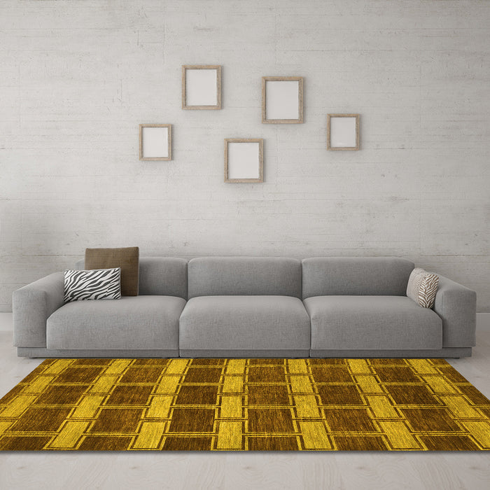 Machine Washable Abstract Yellow Contemporary Rug in a Living Room, wshcon381yw
