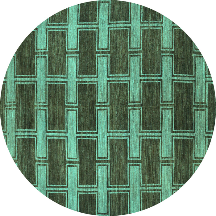 Round Machine Washable Abstract Turquoise Contemporary Area Rugs, wshcon381turq