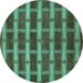 Round Machine Washable Abstract Turquoise Contemporary Area Rugs, wshcon381turq