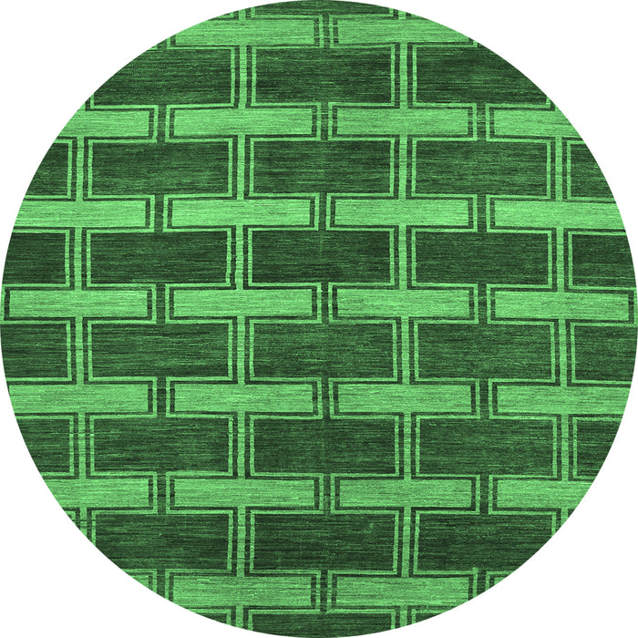 Round Machine Washable Abstract Emerald Green Contemporary Area Rugs, wshcon381emgrn
