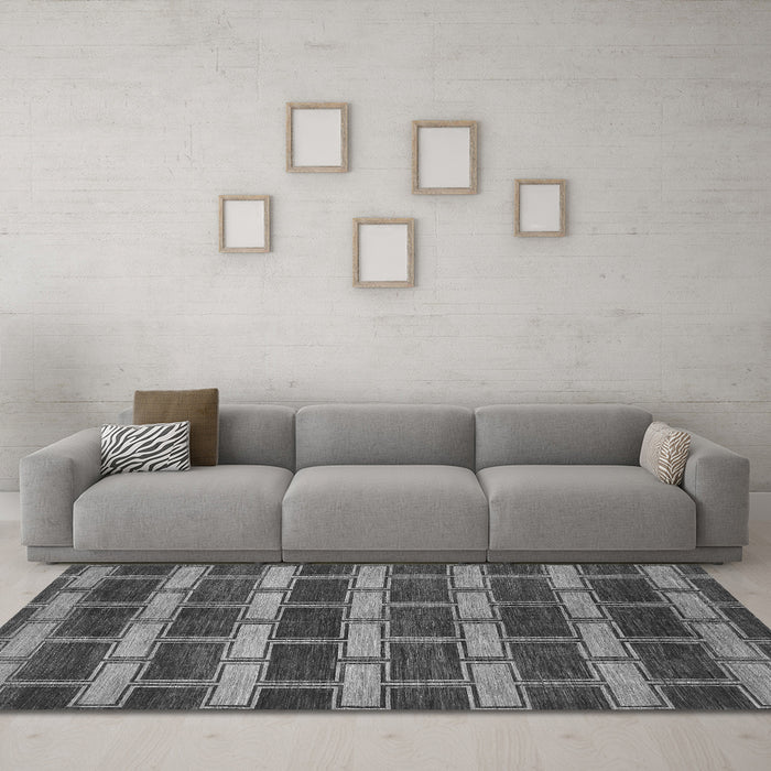 Machine Washable Abstract Gray Contemporary Rug in a Living Room,, wshcon381gry