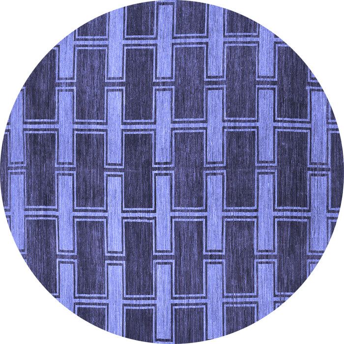 Round Abstract Blue Contemporary Rug, con381blu