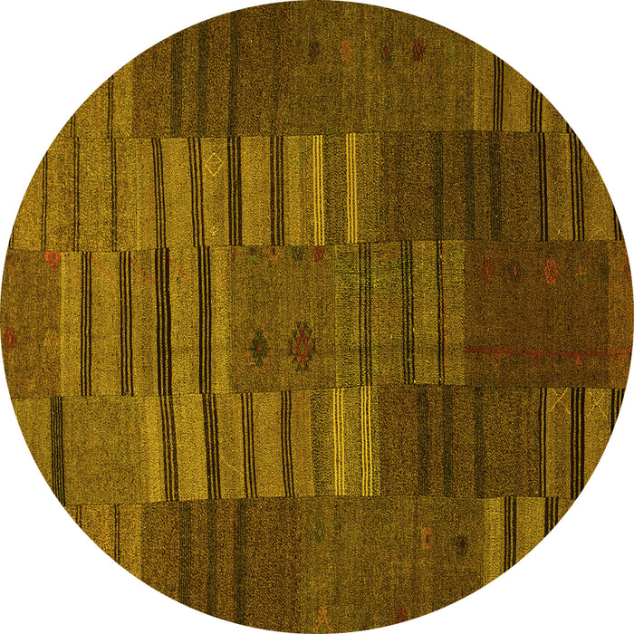 Round Machine Washable Abstract Yellow Contemporary Rug, wshcon382yw