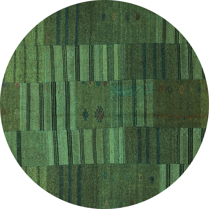 Round Machine Washable Abstract Turquoise Contemporary Area Rugs, wshcon382turq