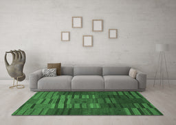 Machine Washable Abstract Emerald Green Contemporary Area Rugs in a Living Room,, wshcon382emgrn
