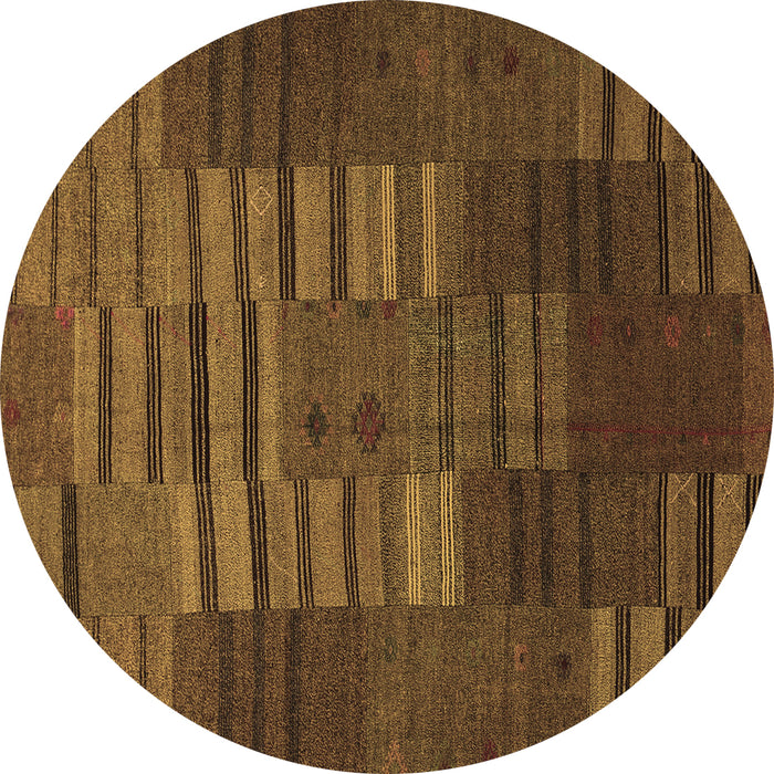 Round Machine Washable Abstract Brown Contemporary Rug, wshcon382brn
