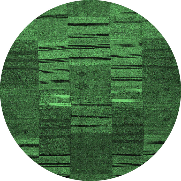 Round Abstract Emerald Green Contemporary Rug, con382emgrn