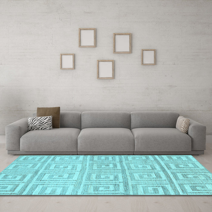 Machine Washable Abstract Light Blue Contemporary Rug in a Living Room, wshcon383lblu