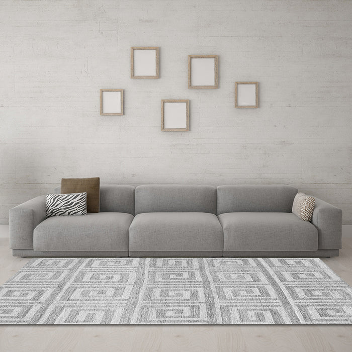 Machine Washable Abstract Gray Contemporary Rug in a Living Room,, wshcon383gry