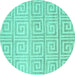 Round Machine Washable Abstract Turquoise Contemporary Area Rugs, wshcon383turq