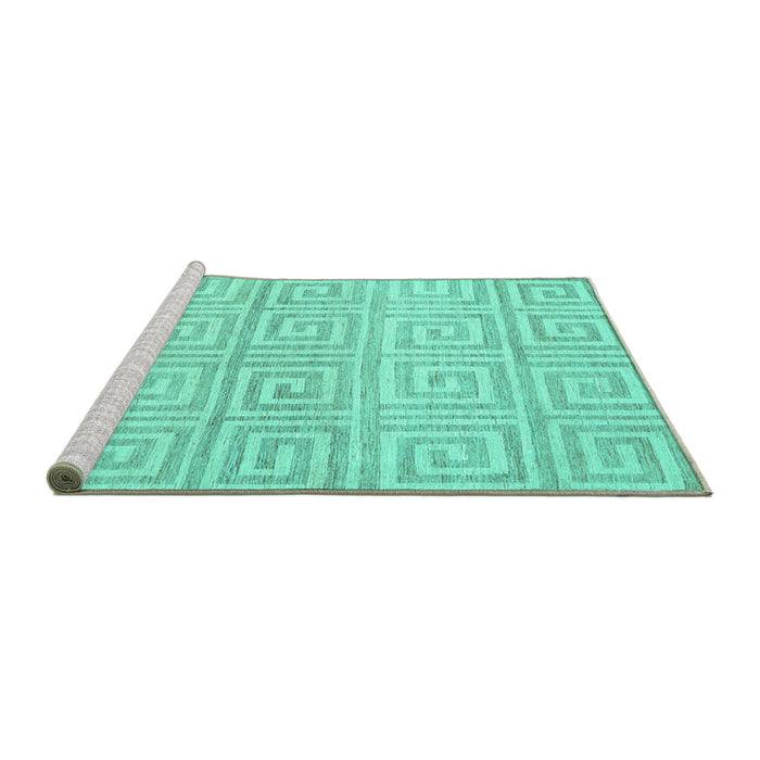 Sideview of Machine Washable Abstract Turquoise Contemporary Area Rugs, wshcon383turq