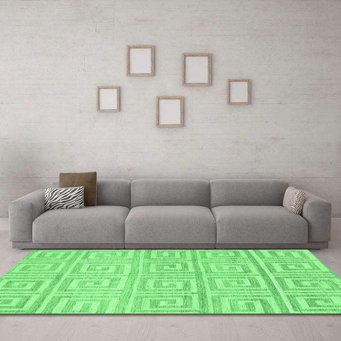 Machine Washable Abstract Emerald Green Contemporary Area Rugs in a Living Room,, wshcon383emgrn