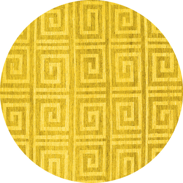 Round Machine Washable Abstract Yellow Contemporary Rug, wshcon383yw