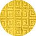 Round Machine Washable Abstract Yellow Contemporary Rug, wshcon383yw