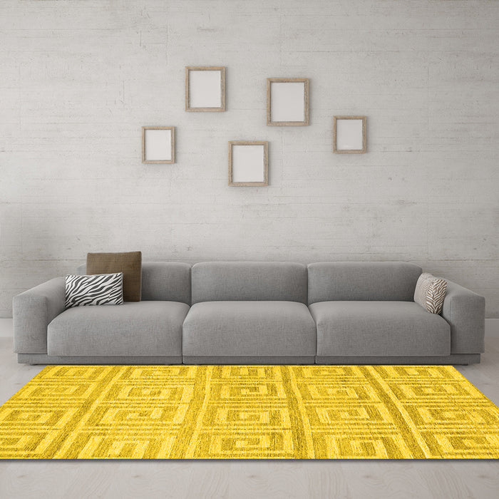 Machine Washable Abstract Yellow Contemporary Rug in a Living Room, wshcon383yw