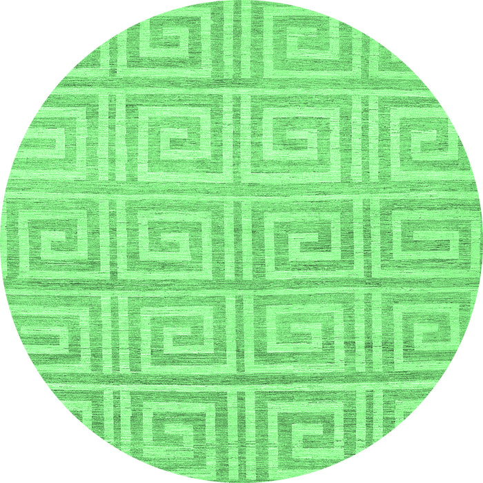 Round Machine Washable Abstract Emerald Green Contemporary Area Rugs, wshcon383emgrn