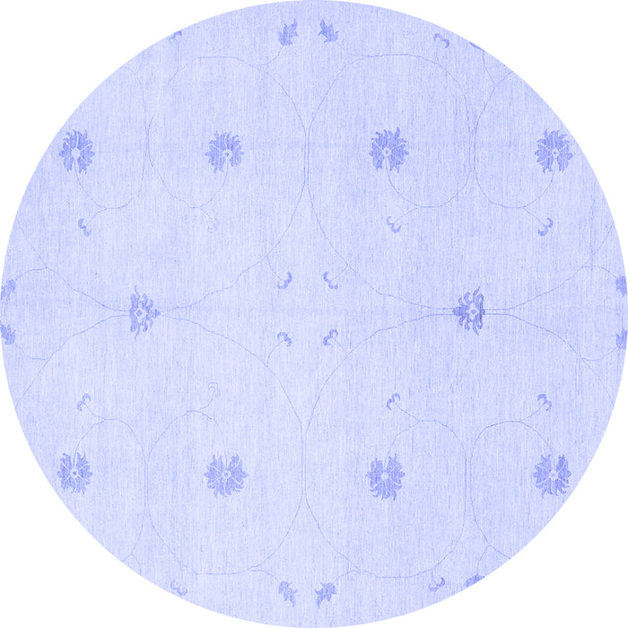 Round Machine Washable Solid Blue Modern Rug, wshcon384blu