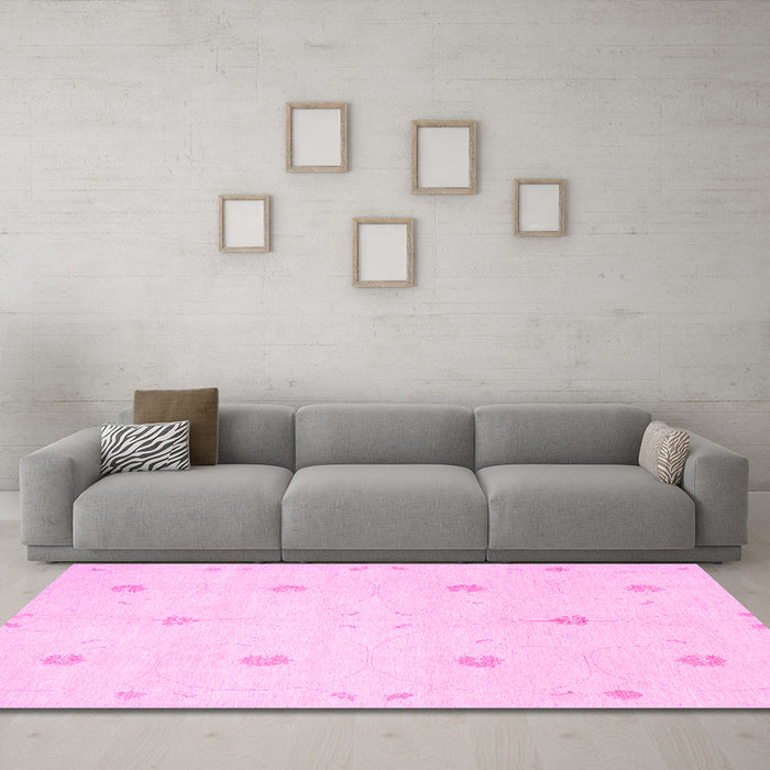 Machine Washable Solid Pink Modern Rug in a Living Room, wshcon384pnk