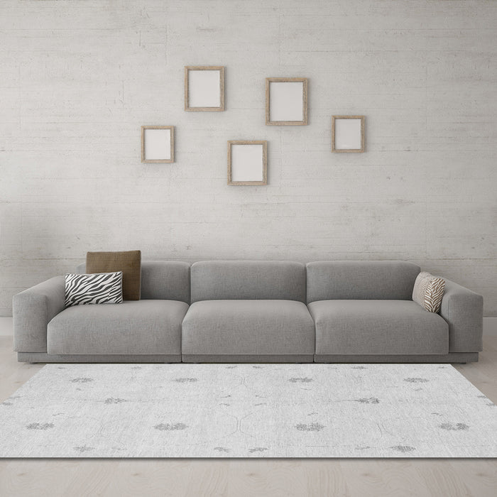 Machine Washable Solid Gray Modern Rug in a Living Room,, wshcon384gry