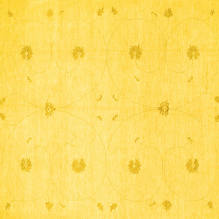 Square Machine Washable Solid Yellow Modern Rug, wshcon384yw