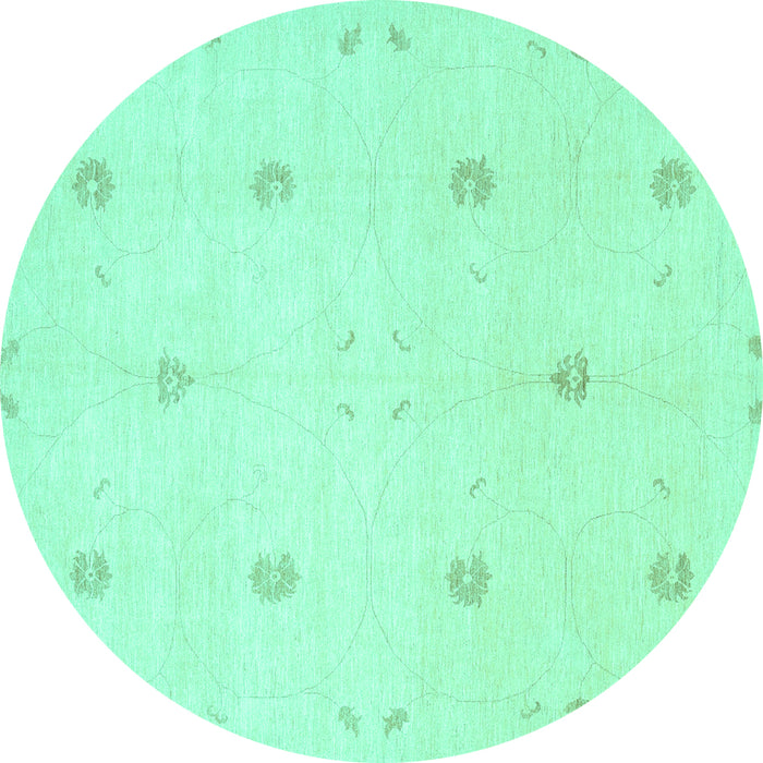 Round Machine Washable Solid Turquoise Modern Area Rugs, wshcon384turq