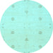 Round Machine Washable Solid Light Blue Modern Rug, wshcon384lblu