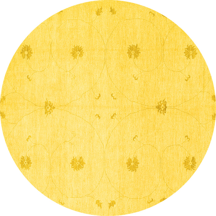 Round Machine Washable Solid Yellow Modern Rug, wshcon384yw