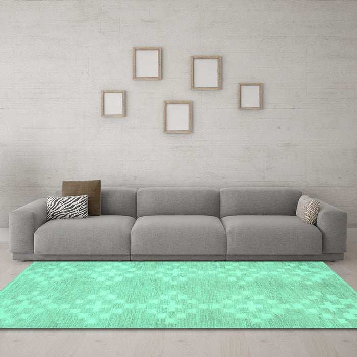 Machine Washable Solid Turquoise Modern Area Rugs in a Living Room,, wshcon385turq