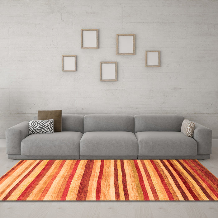 Machine Washable Abstract Orange Contemporary Area Rugs in a Living Room, wshcon386org